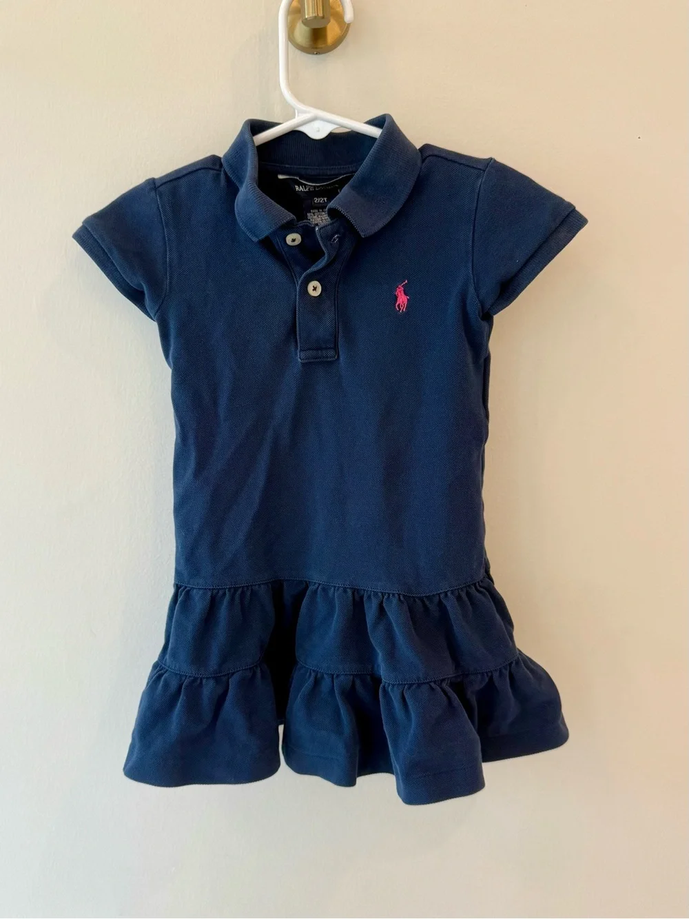 Girls Ralph Lauren Navy Polo Dress with Tiered Skirt